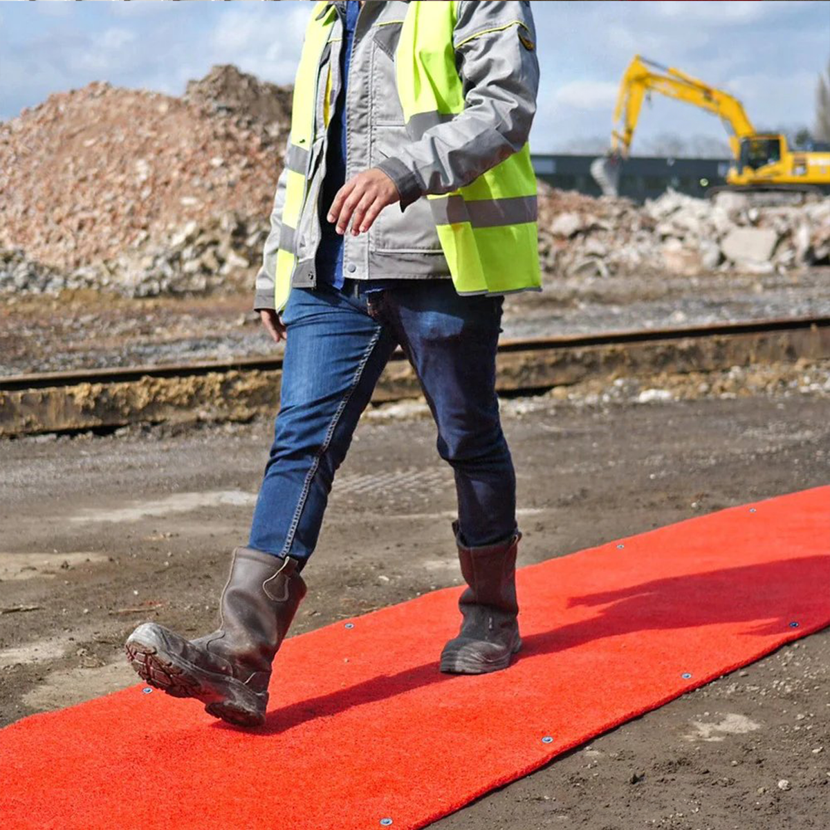 Tapis de sécurité de chantier Spaghetti rouge antidérapant - AccessProtec