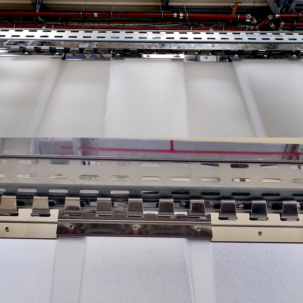 rideau à lanières PVC translucide mat 200x2, rideau isolation forte 77%, rideau sur mesure pour porte industrielle.
